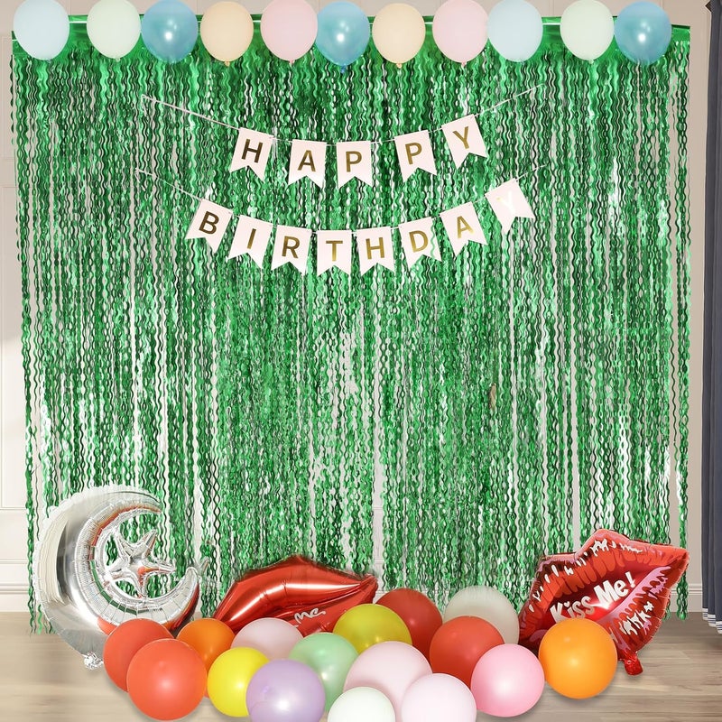KEEUH 4Pcs Wavy Green Fringe Backdrop -3.3x6.6ft Green Streamer Foil Curtains for Jungle Party Decorations | St Patricks Day Decorations | Football Decorations | Xmas - Image 4